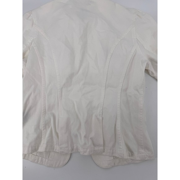 Lauren Jeans Co Lauren Denim Jacket Medium White Mandarin Collar Frog Button - Picture 12 of 16